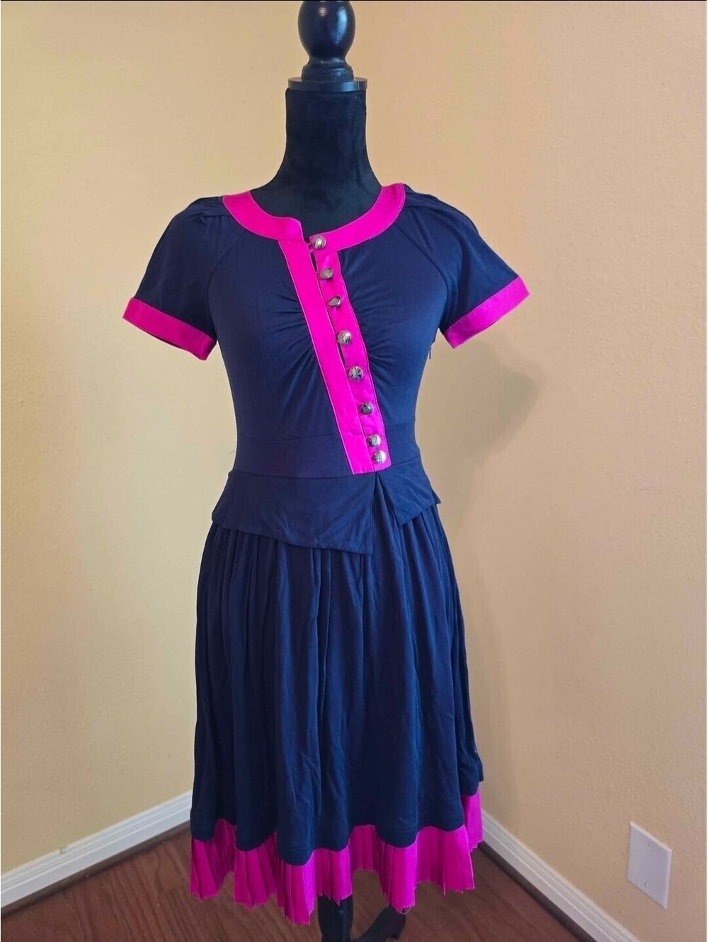 Marc by Marc Jacobs Womens Blue/magenta silk Colorblock button Front Dress sz XS